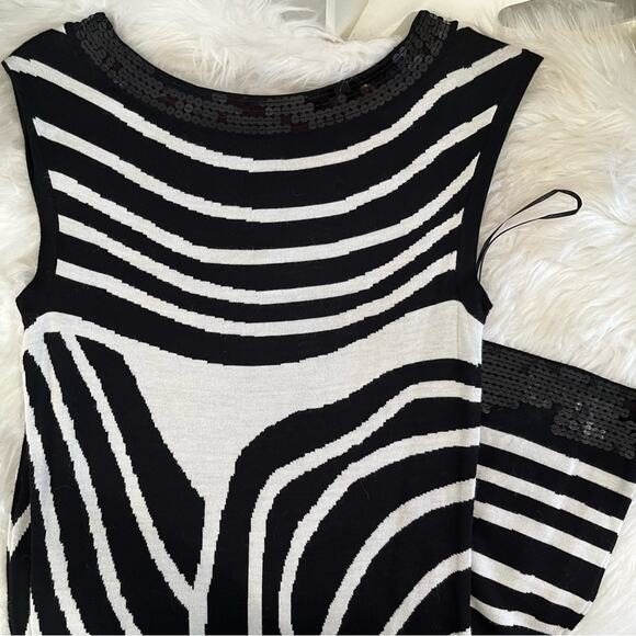 NEW INC Stripe Colorblock Iridescent Sequins Two Tone Bateau Knit Midi Dress NWT - Picture 13 of 16